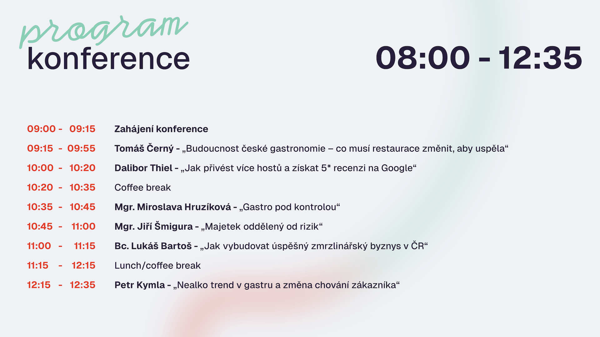 Program konference na hlavním plátně